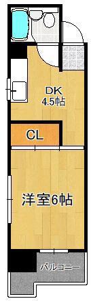 小倉第二鳳城ビル(1DK/4階)の間取り写真
