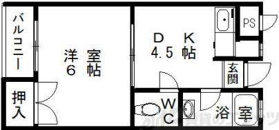 千里丘センターハイツ(1DK/3階)の間取り写真
