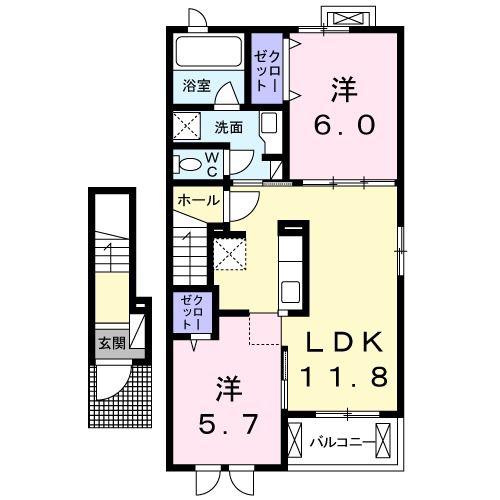 LIASU(2LDK/2階)の間取り写真