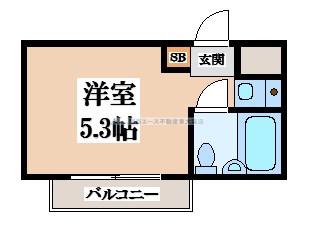 にしのハイツ花園(ワンルーム/2階)の間取り写真