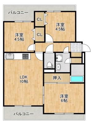 松戸ハイツ第一(3LDK/3階)の間取り写真