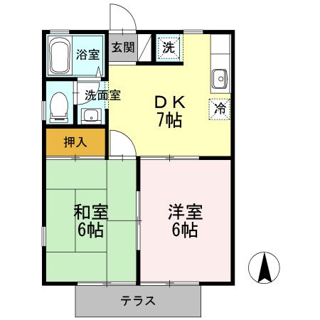 グリーンハイツC(2DK/1階)の間取り写真