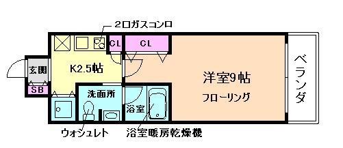 ラ・ティーダ塚本(1K/9階)の間取り写真