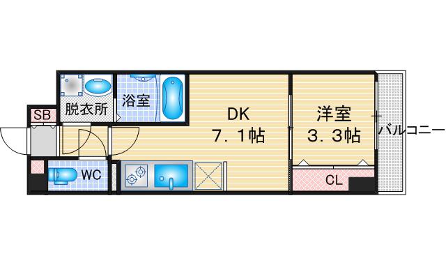 プレイズシード名城公園(1DK/4階)の間取り写真