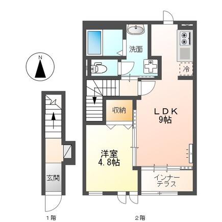 ルミエール・ハル(1LDK/2階)の間取り写真