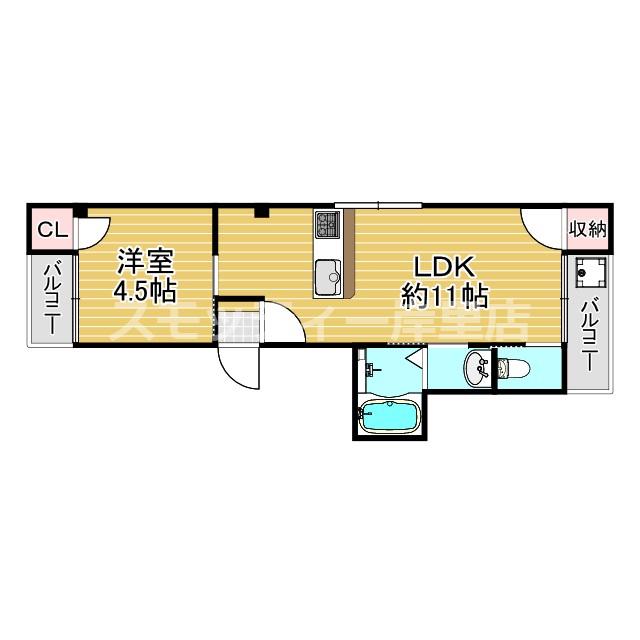 セントフェリオ東加賀屋(1LDK/2階)の間取り写真