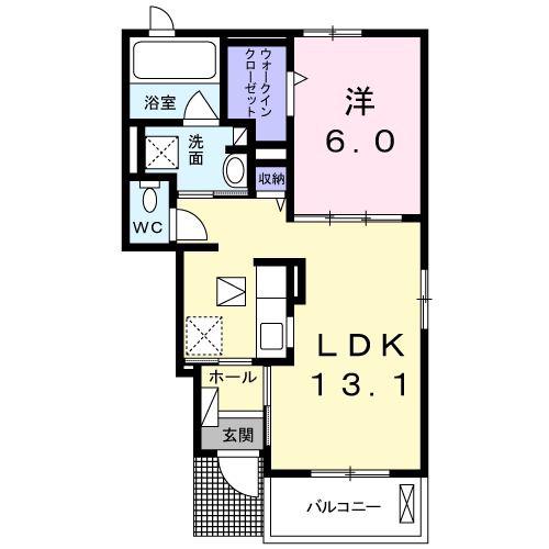 ラ ノンノ ノンナB棟(1LDK/1階)の間取り写真