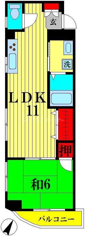 JR常磐線 亀有駅 徒歩12分 4階建 築31年(1LDK/1階)の間取り写真