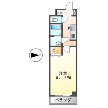 ヴァンキッシュ(1K/8階)の間取り写真