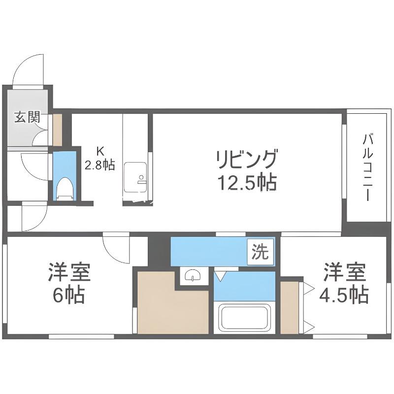 エフュート北19条(2LDK/5階)の間取り写真