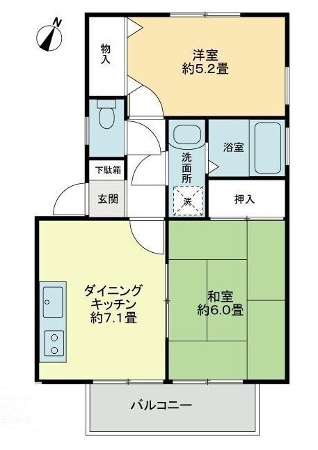 フォブールかざしヶ丘E棟(2DK/2階)の間取り写真