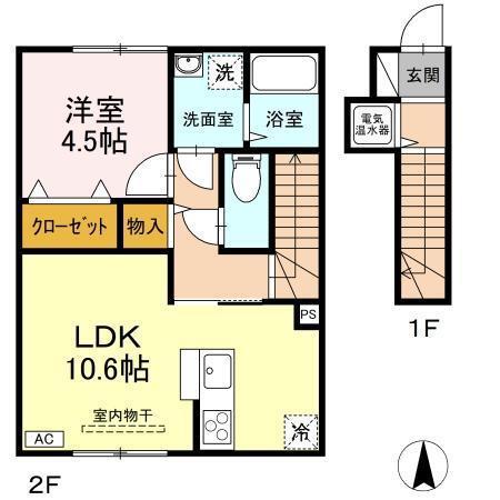 ジーヴォ福村1丁目(1LDK/2階)の間取り写真