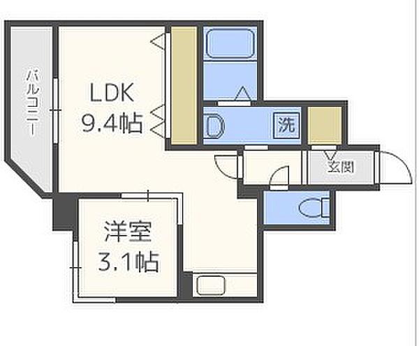 ウインステージ大博通(1LDK/8階)の間取り写真