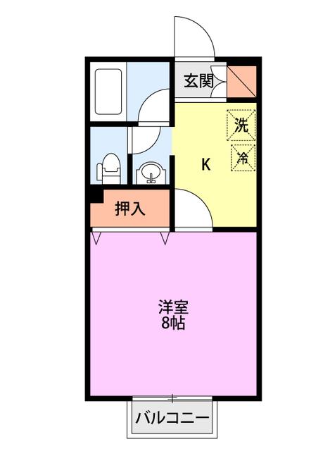 タンデムウィズ(1K/2階)の間取り写真