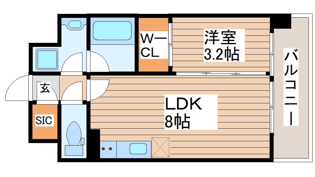 デュオフラッツ仙台木町通リネア(1LDK/2階)の間取り写真
