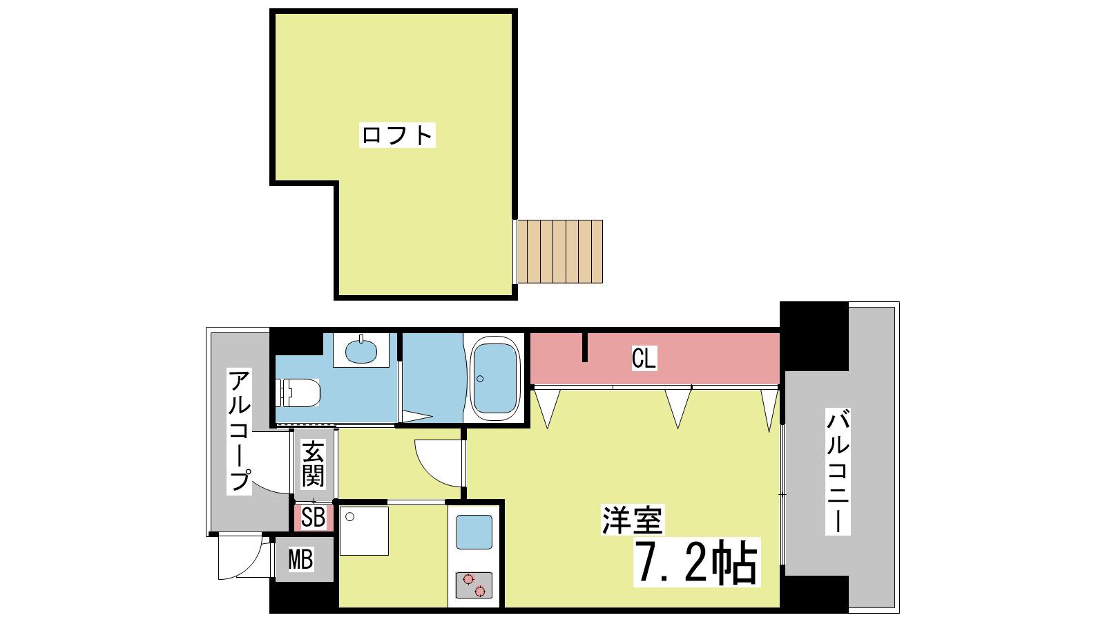 WOB六甲道(1K/8階)の間取り写真