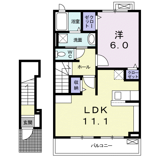 ヴィヴィッド・アヴェニ-ル(1LDK/2階)の間取り写真