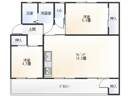 ドムス東長岡A棟(2LDK/1階)の間取り写真