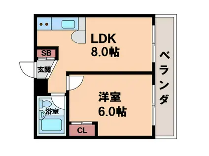 ジョイテル西田辺I(1LDK/6階)の間取り写真