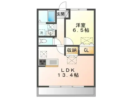 ルネス・リバーサイドKITAJIMA(1LDK/2階)の間取り写真