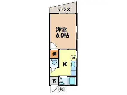 ヴィラ文教(1K/1階)の間取り写真