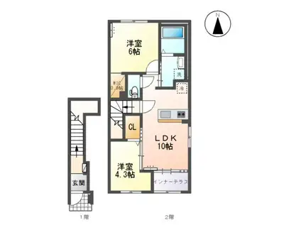 リバーサイド ゆう(2LDK/2階)の間取り写真