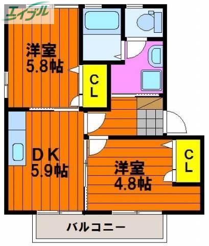 バリュージュ21 C棟(2DK/2階)の間取り写真