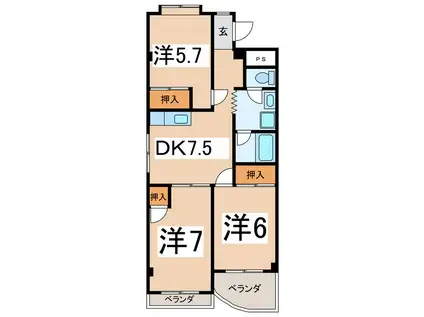 サンパールマンション(3DK/3階)の間取り写真