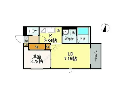 グロウランスあすと長町(1LDK/2階)の間取り写真