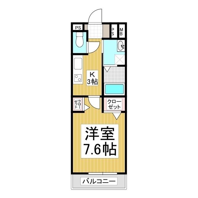 コンフォーティア中洲IV A棟(1K/1階)の間取り写真