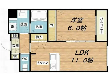 セレッソコート上本町イースト(1LDK/8階)の間取り写真