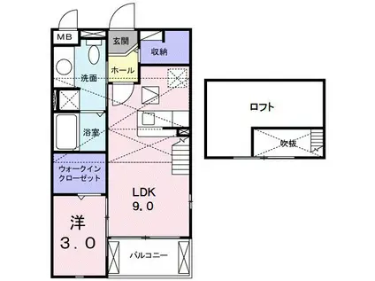 ミニヨンポルテ(1DK/2階)の間取り写真
