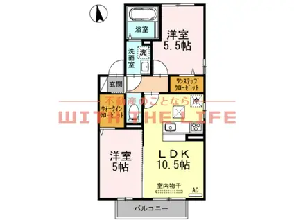 ワレア城前(2LDK/2階)の間取り写真