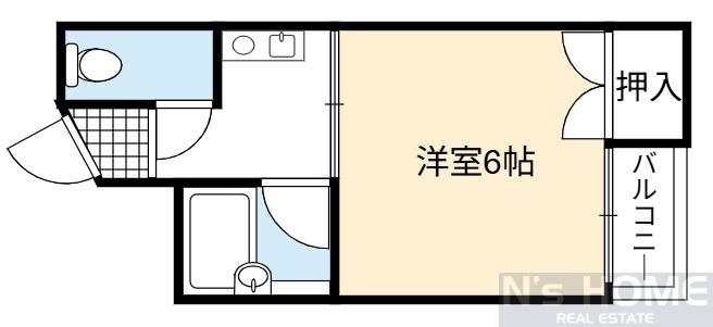 グリーンブリッジB(1K/4階)の間取り写真
