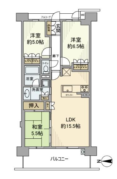 ジオ阪急洛西口ノースレジデンス(3LDK/15階)の間取り写真