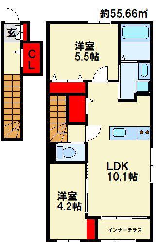 SPAZIO FUKUOKA(2LDK/2階)の間取り写真