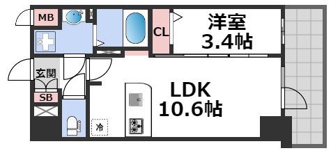 S-RESIDENCE堺筋本町DEUX(1LDK/9階)の間取り写真