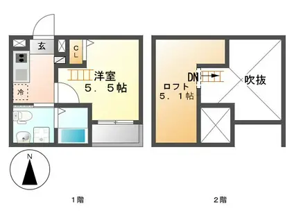 CAMINOAITA黄金(1K/1階)の間取り写真