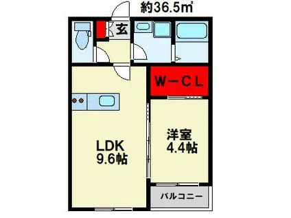 グランドソレイユ篠崎(1LDK/2階)の間取り写真