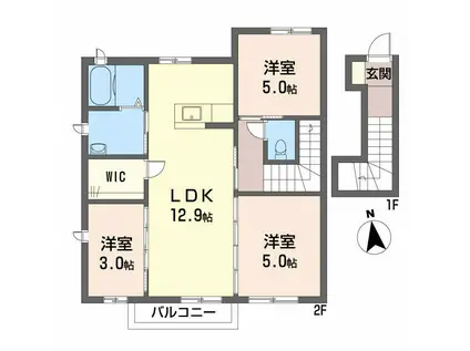 ディライフルB棟(3LDK/2階)の間取り写真