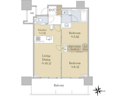シティタワー所沢クラッシィ(2LDK/10階)の間取り写真