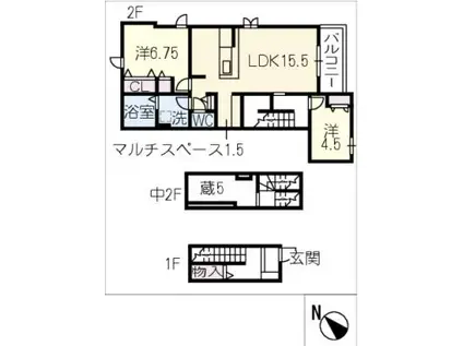 ZELKOVA(2LDK/2階)の間取り写真