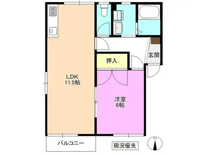 フレグランス広丘A(1LDK/2階)の間取り写真