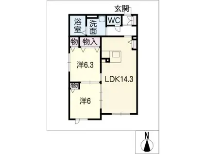 グラディアス日永(2LDK/1階)の間取り写真