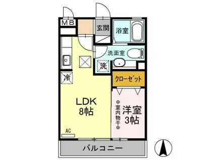 クレール シャンブル(1LDK/1階)の間取り写真