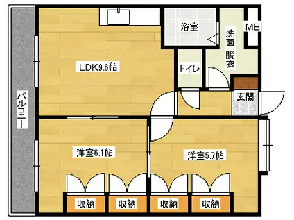 ラ・ヴィータ高取北II(2DK/3階)の間取り写真
