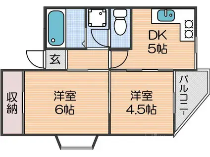グランドヒルズ玉出(2DK/6階)の間取り写真