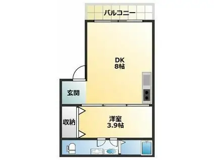 リバーサイド(1DK/3階)の間取り写真