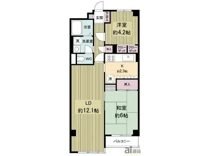 パレ武蔵小金井(2LDK/2階)の間取り写真