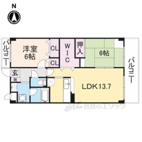 リジェール菅原(2LDK/3階)の間取り写真